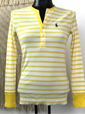 Ralph Lauren Small womans yellow and white stripe crew henley Long Sleeve